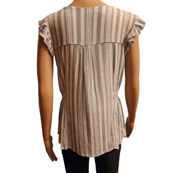 Ruffle Cap Sleeve Striped Blouse - Picture 4 of 11